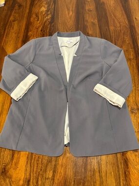 Kensie Gray Open-Front Blazer with Rolled Cuffs